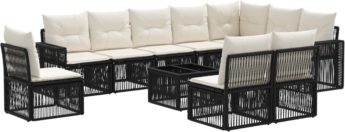 vidaXL - Tuinbank - Set - 11 - pcs - Zwart - en - Crème - Wit - poly - rattan