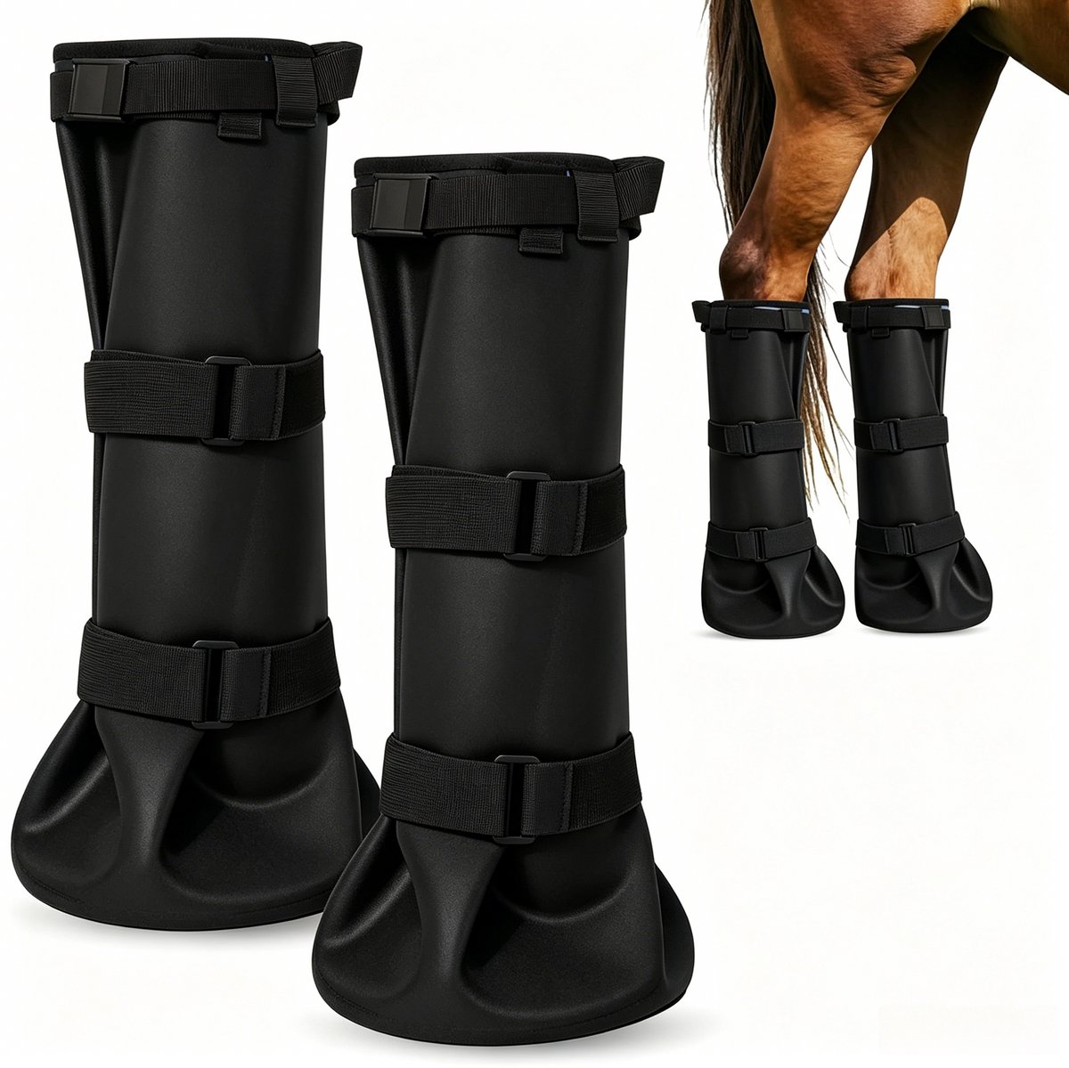 carmdering - Hoefweekzak - Paarden Hoefzak - Hoefverzorging - Set van 2, 46 cm hoog, 62 cm omtrek - Met nylonkoord, elastiekjes en schuimkussens - Bespaart medicatie, voorkomt morsen - Herbruikbaar, makkelijk schoon te maken - Zwart