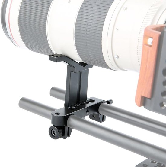 Verstelbare lensondersteuning voor lange lenzen met 15 mm stangklem, ideaal voor videoproductie en fotografie — afbeelding 4