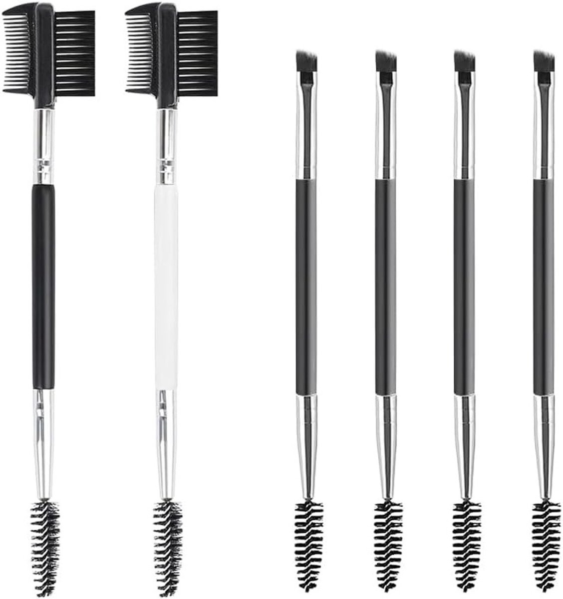 Professionele 6-delige set wenkbrauwborstels met dubbele kant, spooling en kam voor perfectie in make-up en styling van wenkbrauwen en wimpers