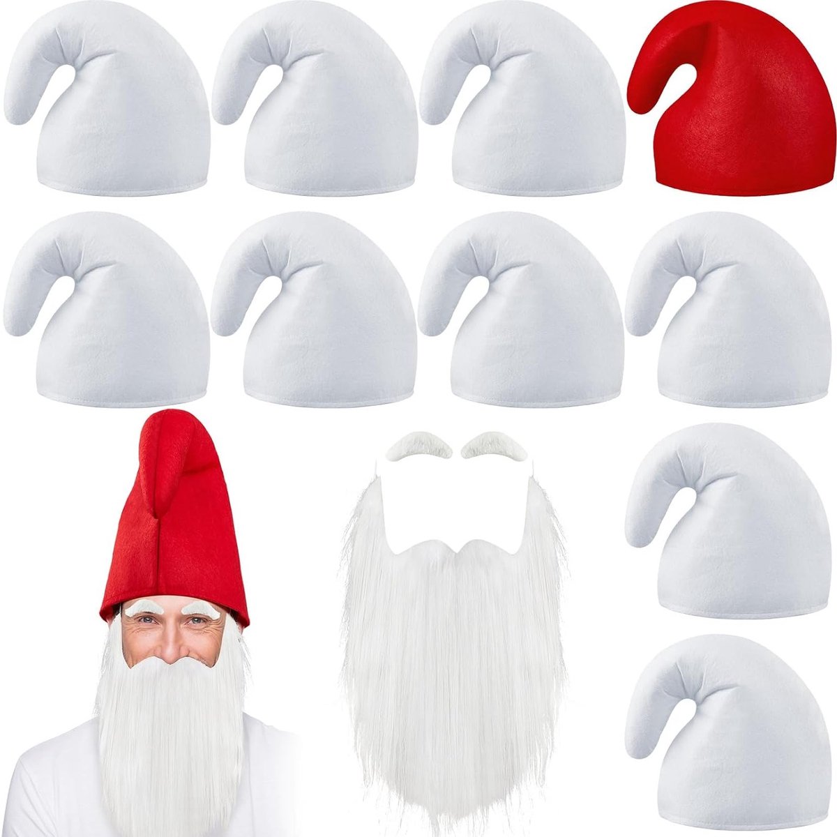 10 Dwarfs Pointed Hats met Baard en Wenkbrauwen - Grappige Gnome Hoeden voor Carnaval, Halloween en Feestjes