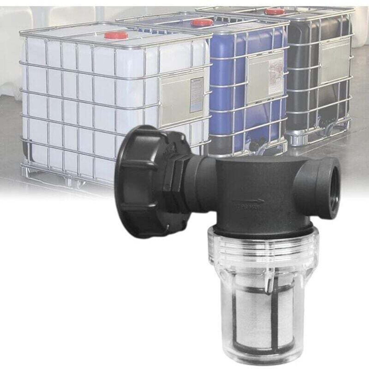 1000L watertank aansluitkraan, XU, regenwateropvang tuinslangaansluiting met filter, S60x6 geschikt geschikt voor IBC watertank aansluiting (3/4'' binnendraad)