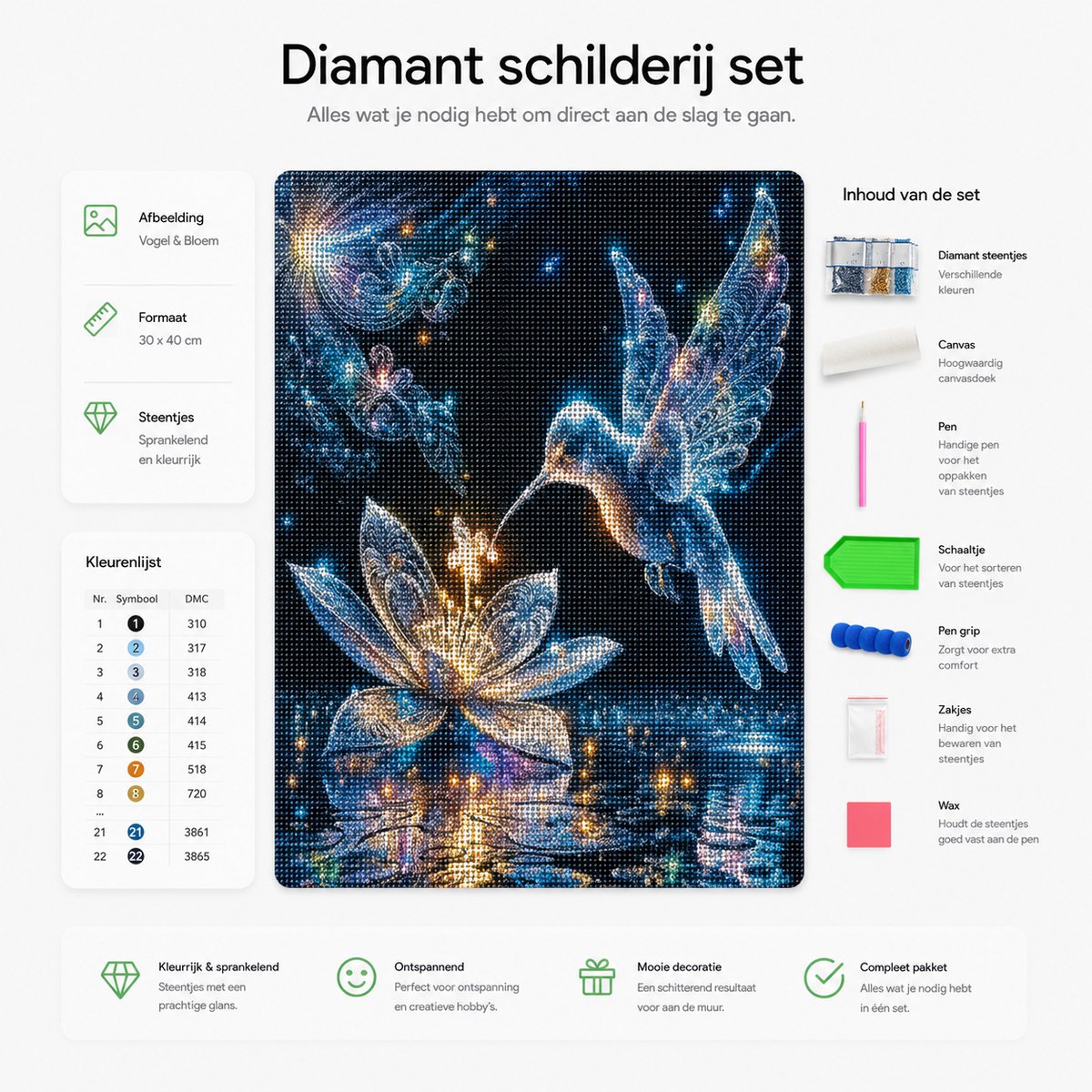 BOTC Diamond Painting Volwassenen - Diamond Painting Kinderen - Diamond Painting Pakket Volledig - Vogel - 30x40CM — afbeelding 9