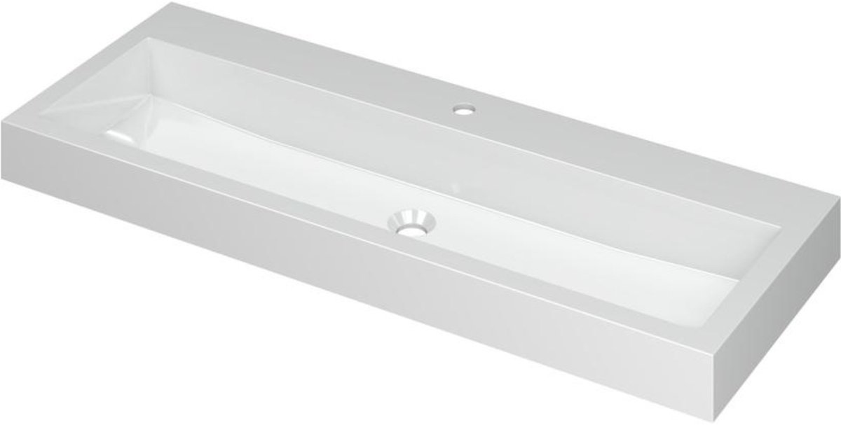 INK Momento Wastafel Polystone met 1 Kraangat - 1200x450x90 mm - Glans Wit