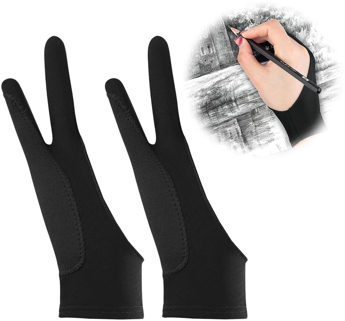 Dailygoody - Tekenhandschoen Tablet - Digitale Kunstenaars - Set van 2 - Elastische Handschoenen - Anti-Accidental Touch - Geschikt voor Touchscr