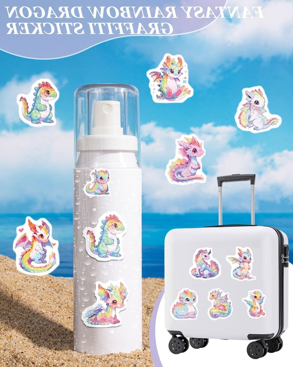 50 Stuks Fantasy Rainbow Dragon Reflective Stickers - Waterdichte Vinyl Stickers voor Auto, Laptop, Skateboard en Gitaar - Perfect Cadeau voor Kinderen en Volwassenen