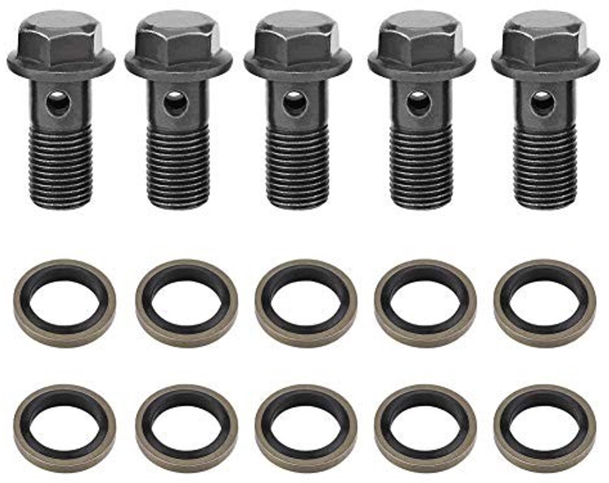 Dailygoody - Rem Banjo Bouten en Ringen Set - Geschikt voor Motoren - 5 Stuks Inclusief Sluitringen - Hoogwaardige IJzeren Kwaliteit - Voor Remklauw e