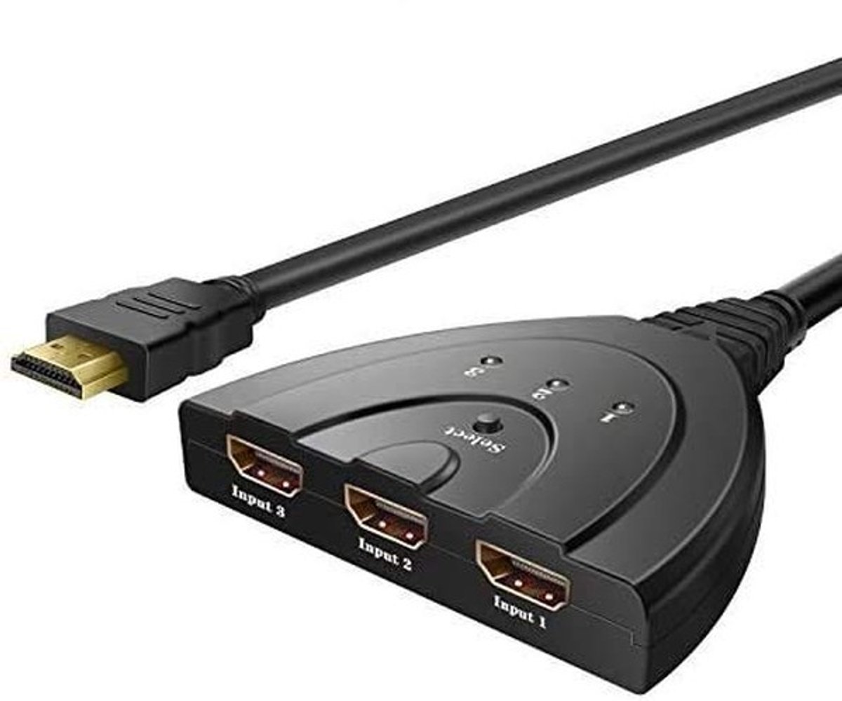 Dailygoody - HDMI-switch 3 poorts - 1080P - Verguld - Keuzeschakelaar - Geschikt voor PC, Beamer, PS3, PS4, Xbox