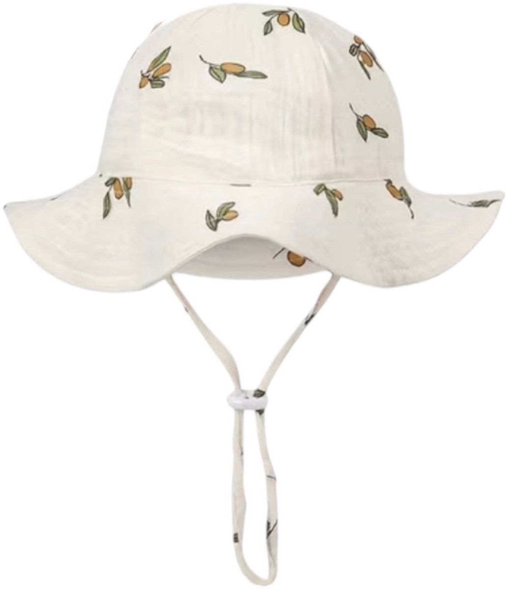 Zomerhoed baby - dreumes - meisje - jongen - zonnehoed - zomer - hydrofiele stof - katoen - beige met citroenen