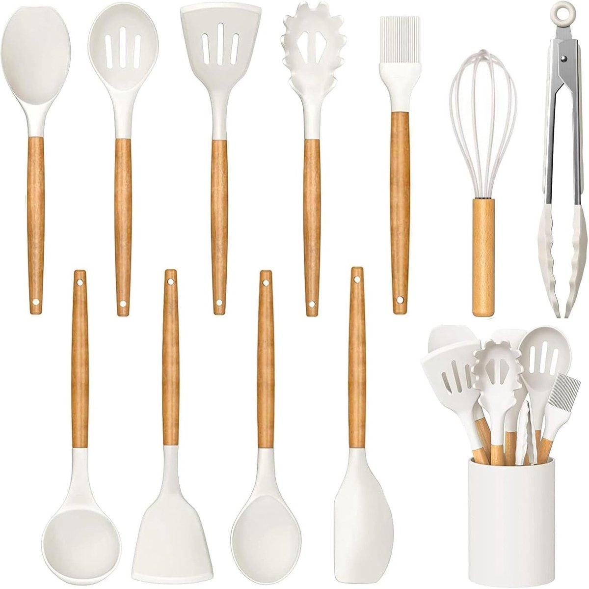 OLOEY Silicone keukengerei set-eetlepel pot schop keuken accessoires-huishoudelijke hoge temperatuur bestendige kookgerei-appartement nieuwe decoratie silicone niet-klevende bakvorm-wit 11 stuks set