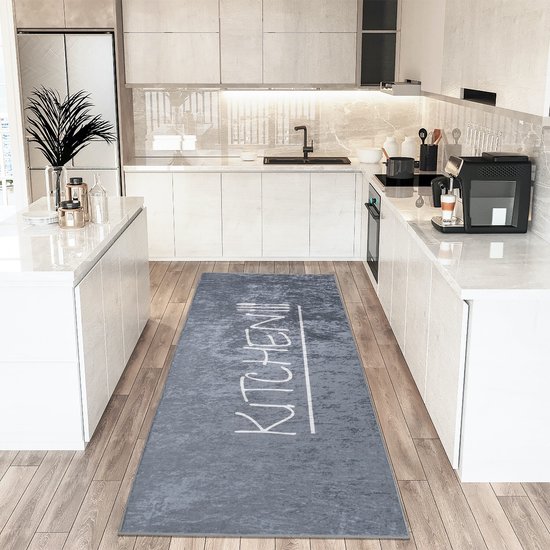 Keukenloper Kitchen Wasbaar Anti-slip Grijs- 60x180 CM