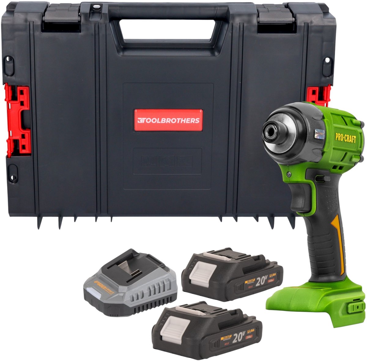 Procraft PS22bb accu-slagmoersleutel 20 V 230 Nm 1/2" borstelloos + 2x accu 2,0 Ah + oplader + RHINO-gereedschapskoffer