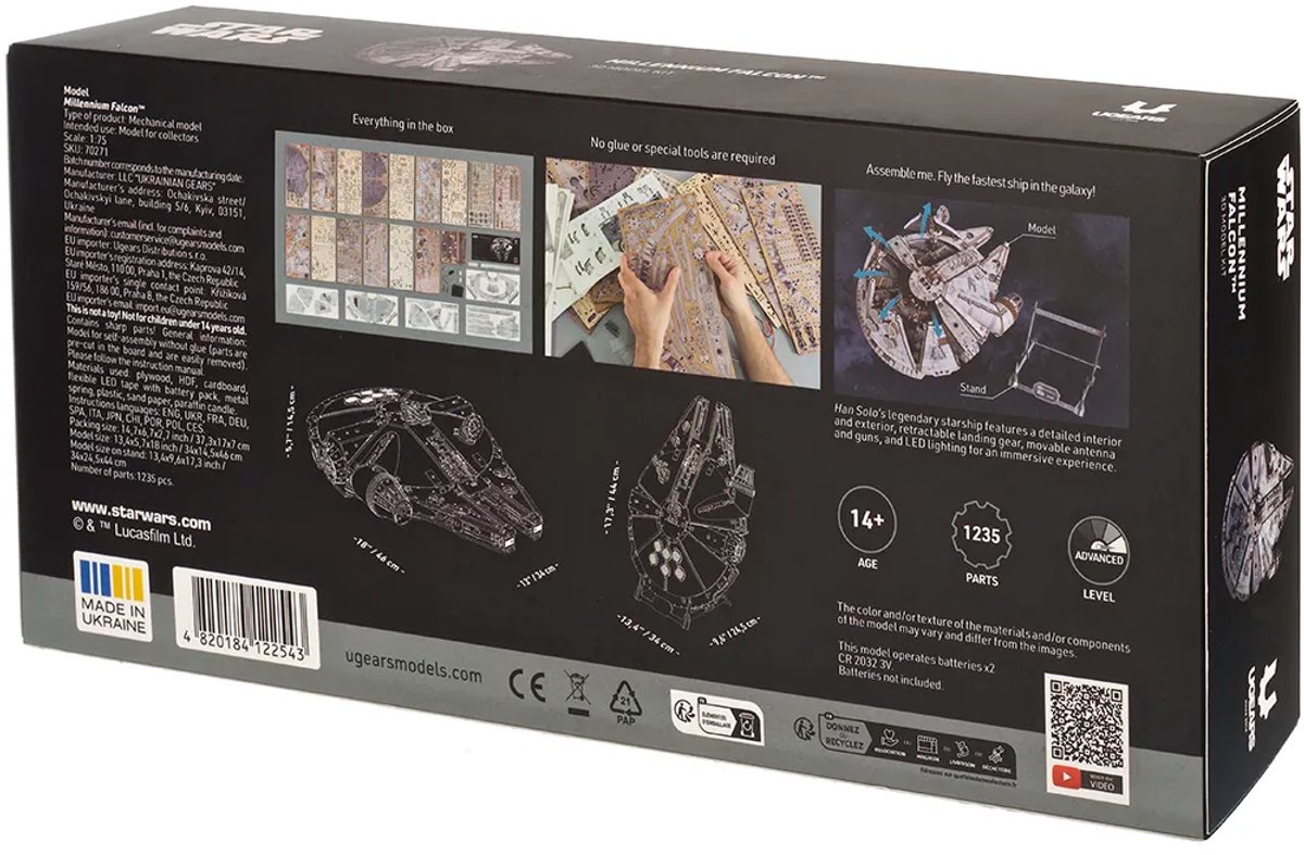 UGEARS 3D Modelbouw - Millenium Falcon - Star Wars - Mechanisch Bouwpakket Hout - Educatief Speelgoed — afbeelding 4