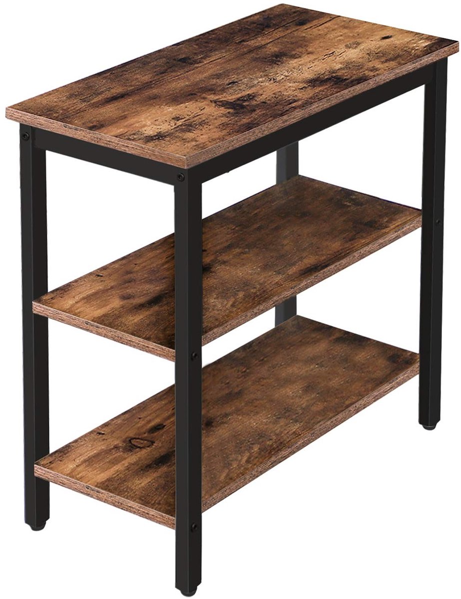 Allecto - Side Table - Industrieel - 3 Niveaus - Bruin - Nachtkastje - Functioneel en stijlvol - Geschikt voor woonkamer en slaapkamer
