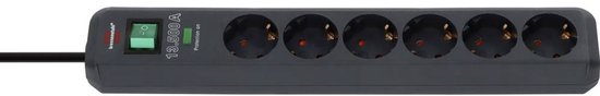Brennenstuhl Eco-Line 6-voudige stekkerdoos met overspanningsbeveiliging (Stekkerblok met hogere contactbescherming, Schakelaar,5 m Kabel) antraciet