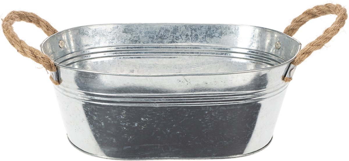 Ovale tinnen kom zilver 30cm x 17cm x 10cm