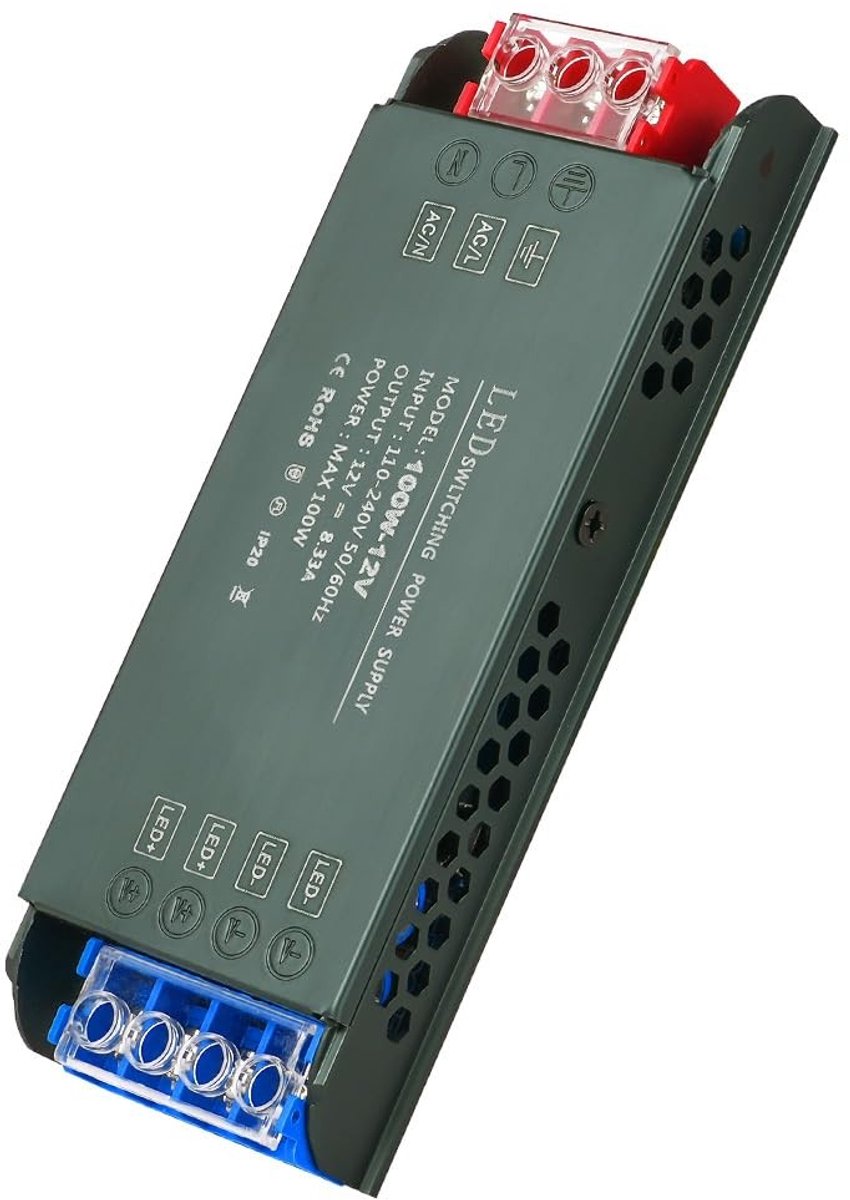 Allecto - LED-transformator - 12V 100W - ultradun ontwerp - geruisloze driver - constante spanning - geschikt voor LED-strips en verlichting