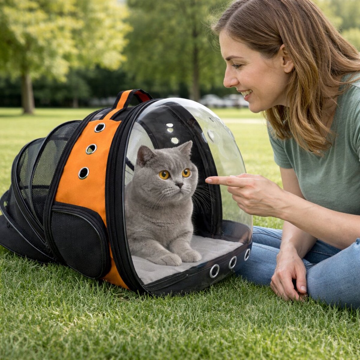 Katten Draagtas Rugzak Oranje Transparante Katten Rugzak Met Ventilatie En Uitbreidbare Ruimte Reis Tas Voor Kat En Kleine Hond