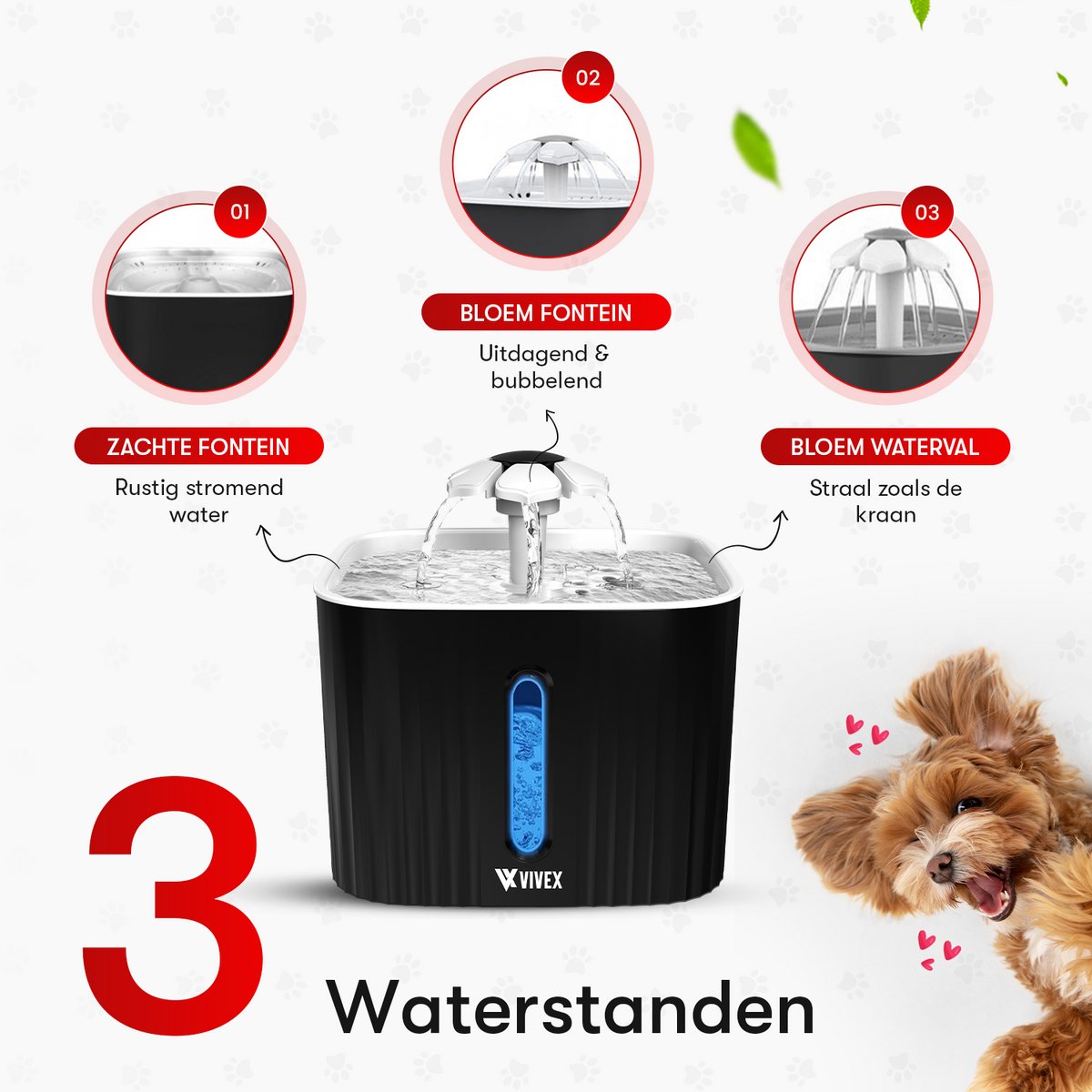 Vivex® Drinkfontein - Waterfontein voor Katten en Honden - Incl. 12 Filters en cleaning tool - Muisstil - Extra Filters thumbnail 5