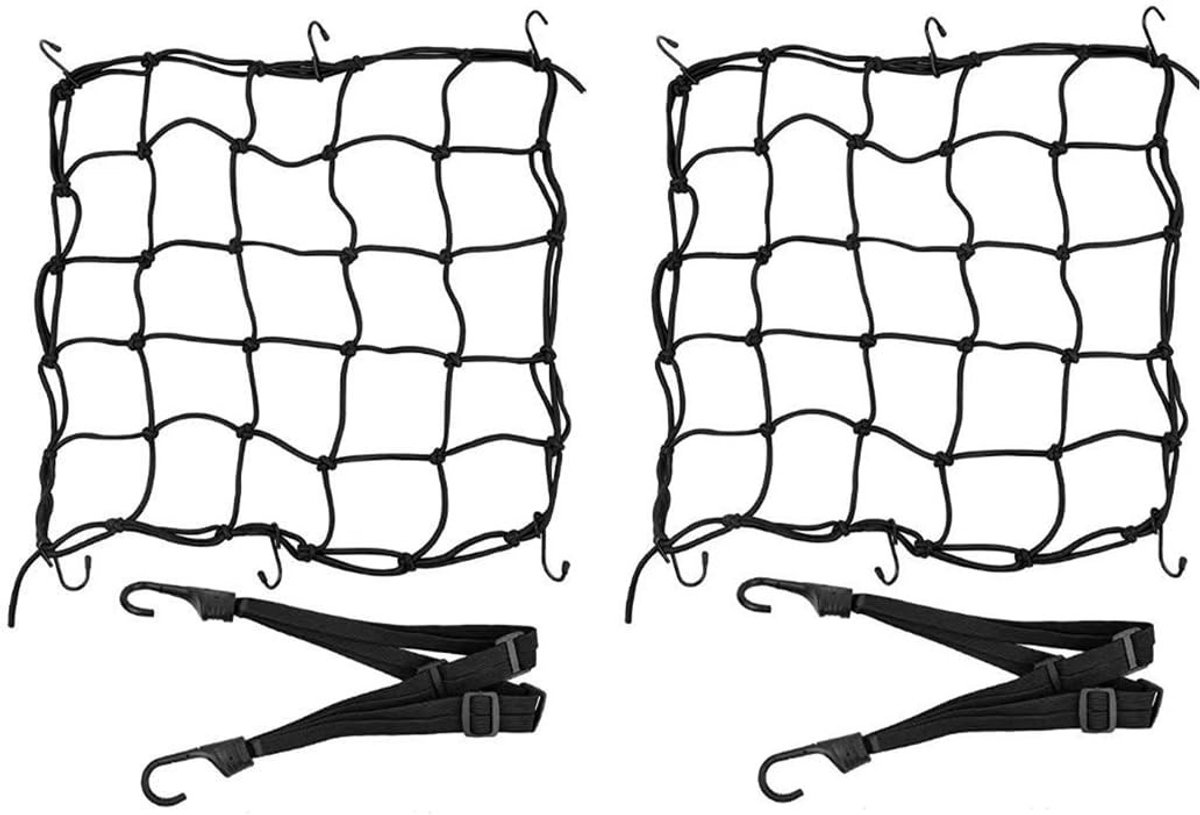Allecto - Motorfiets bagagenet - Helmnet met haken - Sterk elastisch touw - Zwart - Fietsaccessoire - Bevestigen van helm en bagage - Universeel