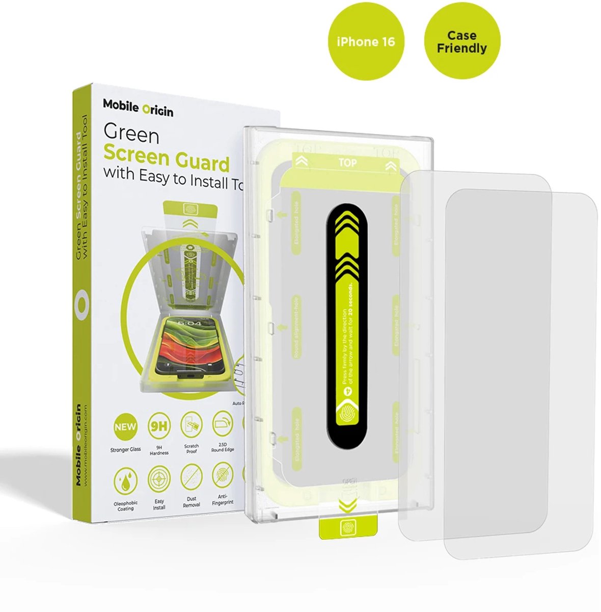 Mobile Origin Screenbeschermer Met Applicator Voor Iphone 16, Anti-Reflecterend Glas