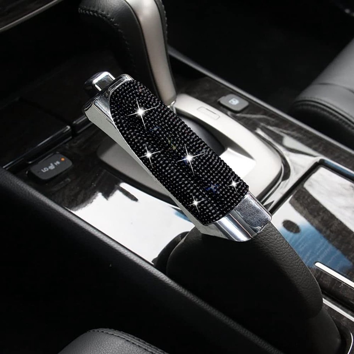 Allecto - Auto handrem afdekking - Luxe bling bling - Zwart - Strass diamant kristal - Interieur styling auto-accessoires - Geschikt voor vrouwen e...