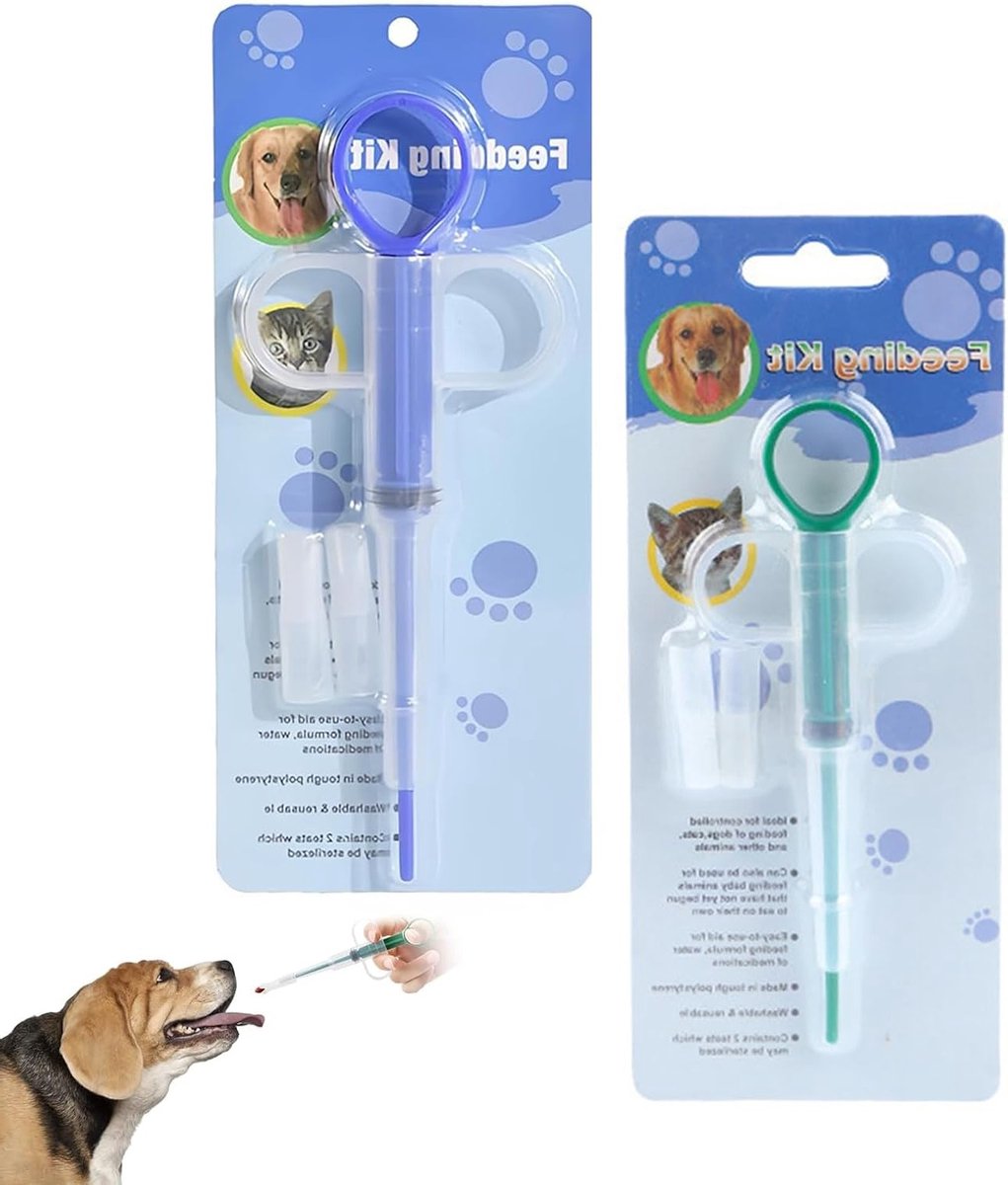 Pillendoos voor Honden en Katten, Set van 2 Herbruikbare Dieren Spuiten voor Medicijnen, Handig en Veilig