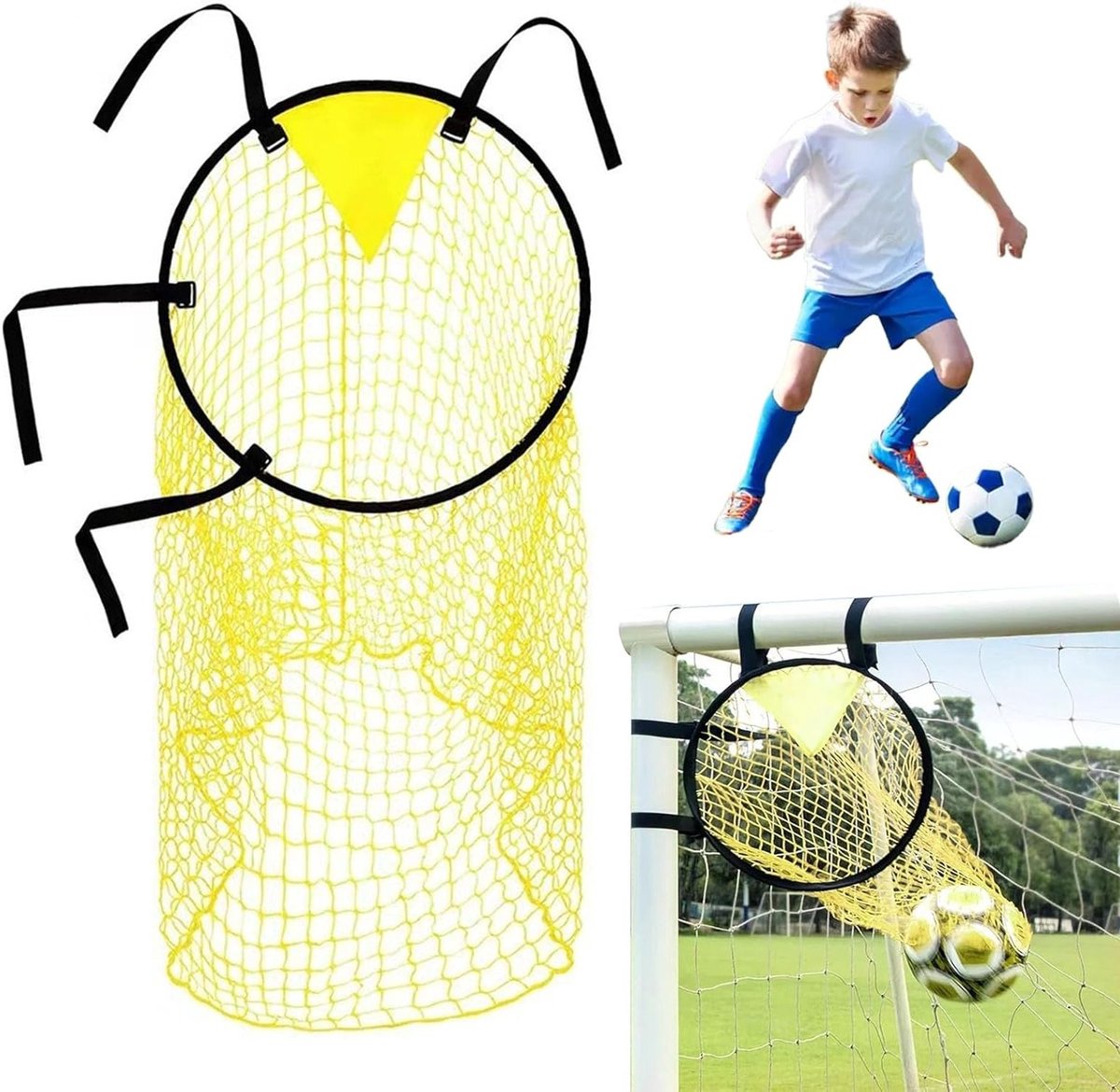 Voetbaldoel Net 45 x 60 cm, Makkelijk Op Te Zettten Voetbaltraining Accessoires voor Kinderen en Volwassenen, Verbeter Schietnauwkeurigheid en Spelplezier, Geel