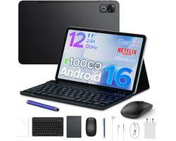 POCKAM P12 - Tablet - 48 GB RAM (8+40 GB) - 128 GB ROM（2TB/TF） - 12 inch 2K 120 Hz IPS - Android 16 - 10000 mAh /18 W - T7280 - Dubbele camera - WiFi 5 - Bluetooth - Face ID - Toetsenbord - Stylus meegeleverd