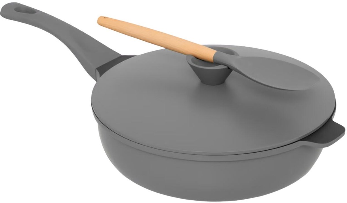 Hapjespan / Sauteuse met deksel ø 28 cm - multifunctionele kookpot - anti-aanbaklaag - Grijs