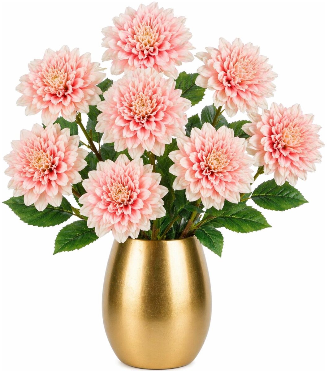 Mica Decorations Kunstbloem Dahlia Floristic - 8x - H75 cm - roze - kunststof - stelen kunstbloemen - boeket - bloemetjes