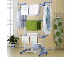 4-laagse Droogkledingrek170x76x50cm , 6 opvouwbare vleugels en 2 draaibare armen, stevig frame, geschikt voor binnen/buiten gebruik, draagbare kledinghanger, voor appartementen, slaapkamers, balkons, Blauw.