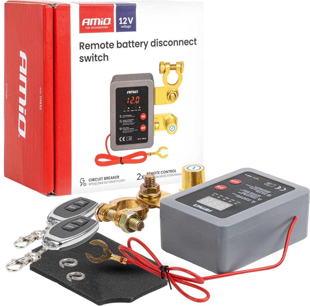 AMiO Afstandsbediening Accu Schakelaar Onderbreker 12V 240A – Remote Battery Disconnect Switch Auto Camper Boot Anti Diefstal op Batterij BATT