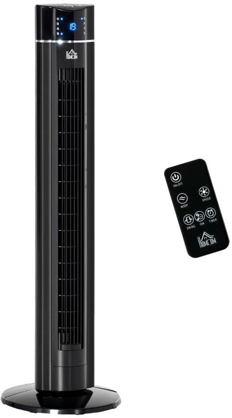 Zwenkventilator torenventilator 2-in-1 met ionisator, afstandsbediening, timer, 3 snelheden, stil, 106 cm zwart
