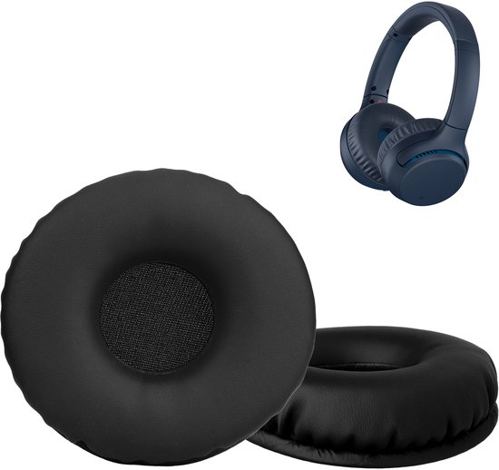 Zwarte koptelefoon oorkussens met een donkerblauwe koptelefoon in de achtergrond.