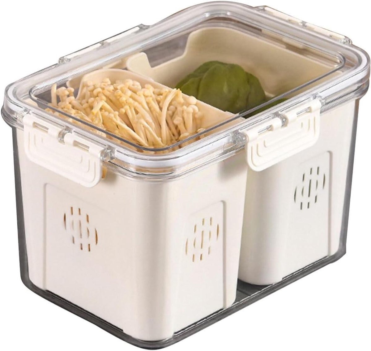 Bewaardoos Voedsel - Vershouddoos Keuken - Voedsel Opbergen - Met Afvoermand - Type 3 - Wit