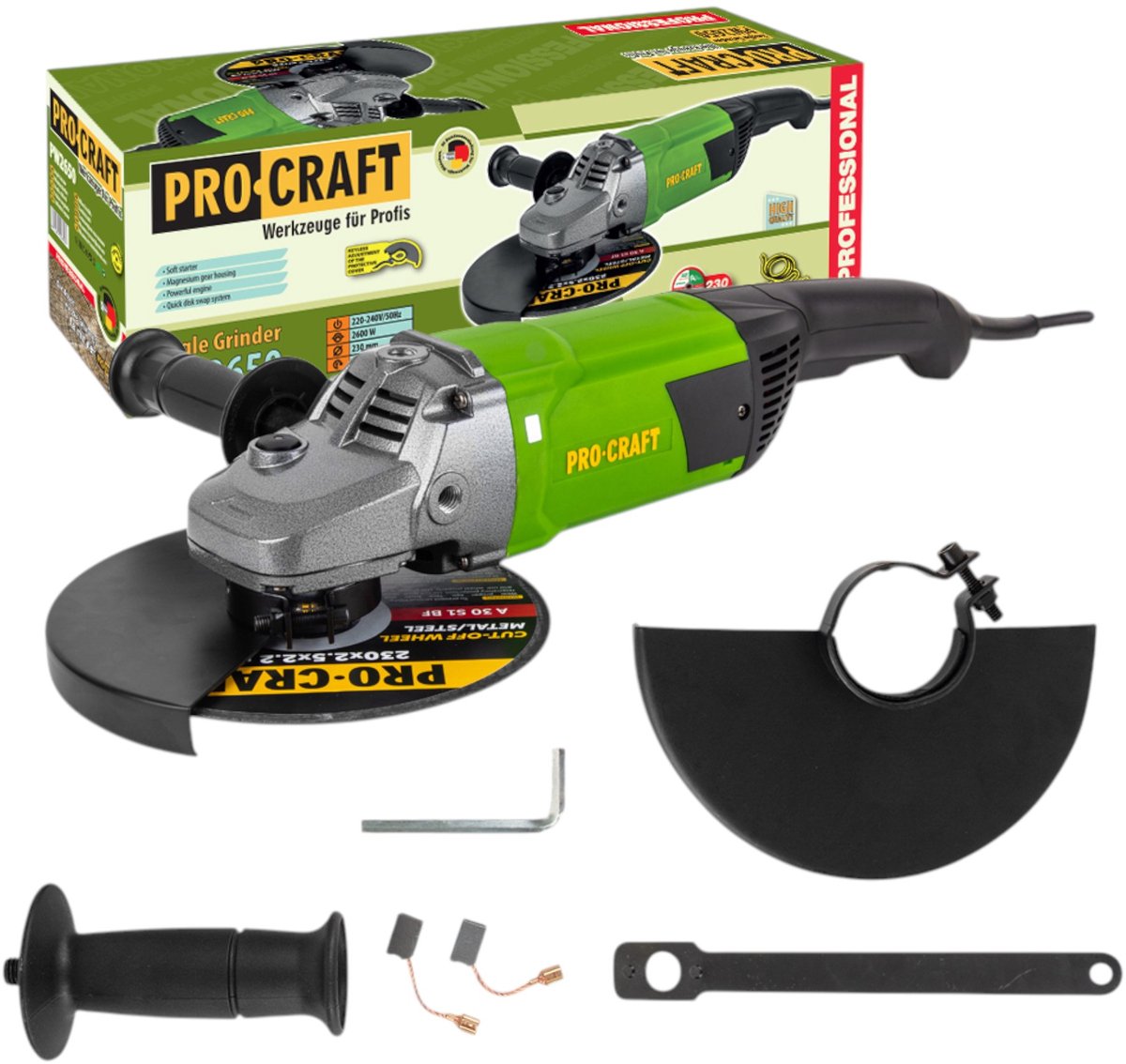 Procraft PW2650 haakse slijper 2600 watt 230 mm