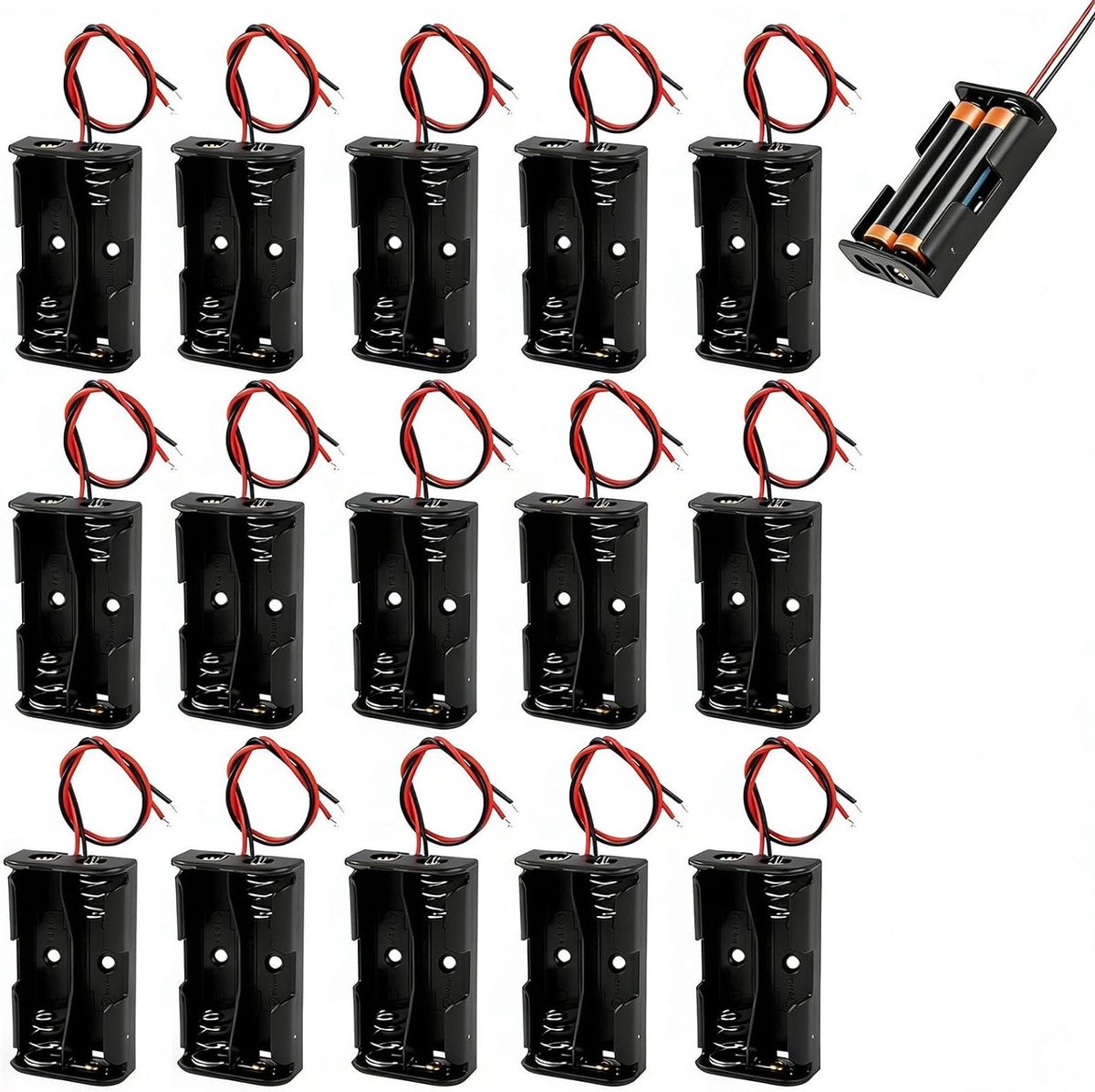Batterijhouders - Batterijbakjes - Doe-het-zelf projecten - Met aansluitkabel - 15 stuks - Zwart