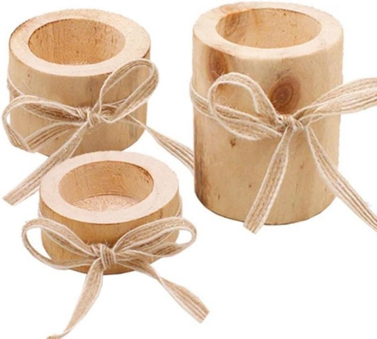 Set van 3 Houten Boomstam Kaarsenhouders voor Decoratie
