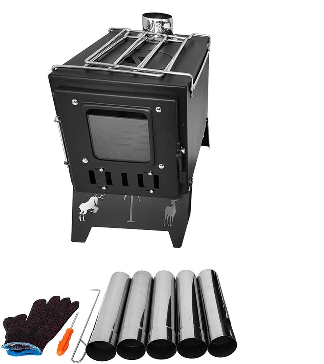 Draagbare Houten Kachel - Buitenoven Tentoven - Kamperen Koken - Efficiënte Verbranding - 38 x 21 cm - Zwart