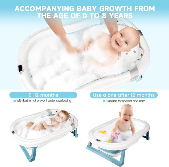 Large Baby Bathtub with Bath Stand, Ergonomic Baby Bathtub, Collapsible Bath with Non-slip, Foldable Bathtub for Newborns — afbeelding 2