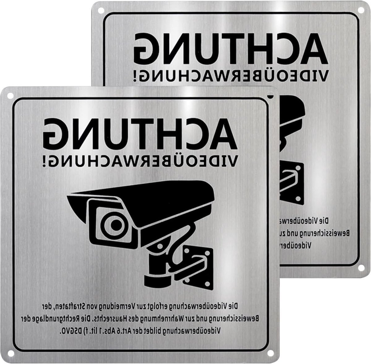 Video Surveillance Bord met DSGVO Vermelding, 15 x 15 cm, Aluminium Beveiligingsborden, Camera Toezicht, Zelfklevend, Geschikt voor Binnen en Buiten, Inclusief 4 Boorgaten