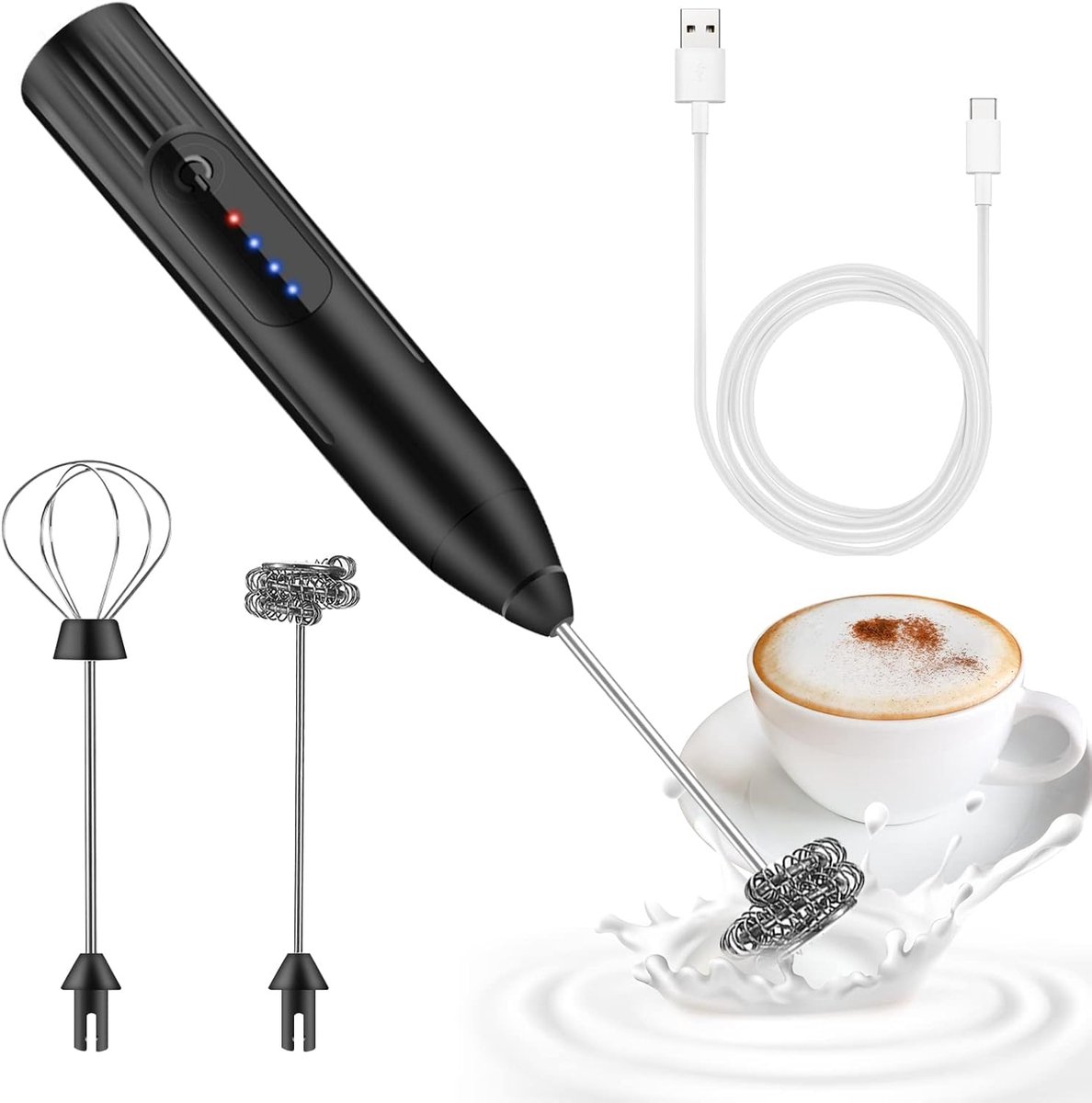EBUYFIRE Elektrische melkopschuimer USB-oplaadbaar mini-garde en elektrische mini-garde met dubbele garde