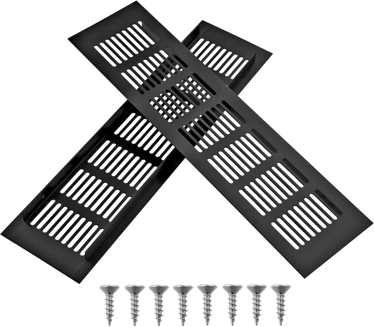 Set van 2 zwarte ventilatieroosters van aluminium 80 x 200 mm voor deur en kast, decoratief en met schroefgaten, ideaal voor keuken en koelkast