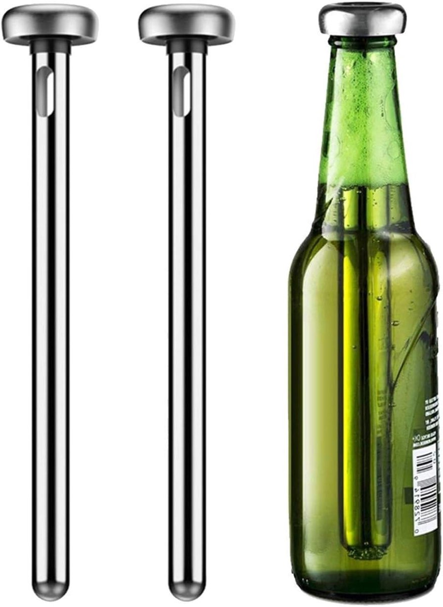 Bier Koelers - Fles Koelstaaf - Dranken Koelen - Behoudt Smaak - 2 Stuks - Zilverkleurig