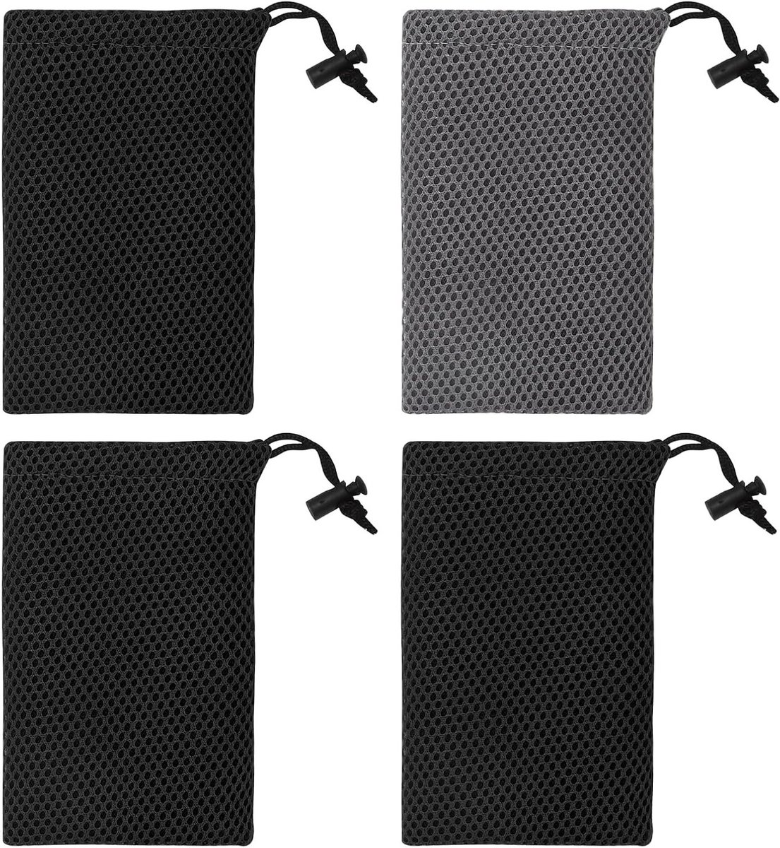 Set van 4 Draagbare Mesh Tassen met Trekkoord, 10 x 15,5 cm, Ideaal voor Smartphone, Powerbank en Sleutels