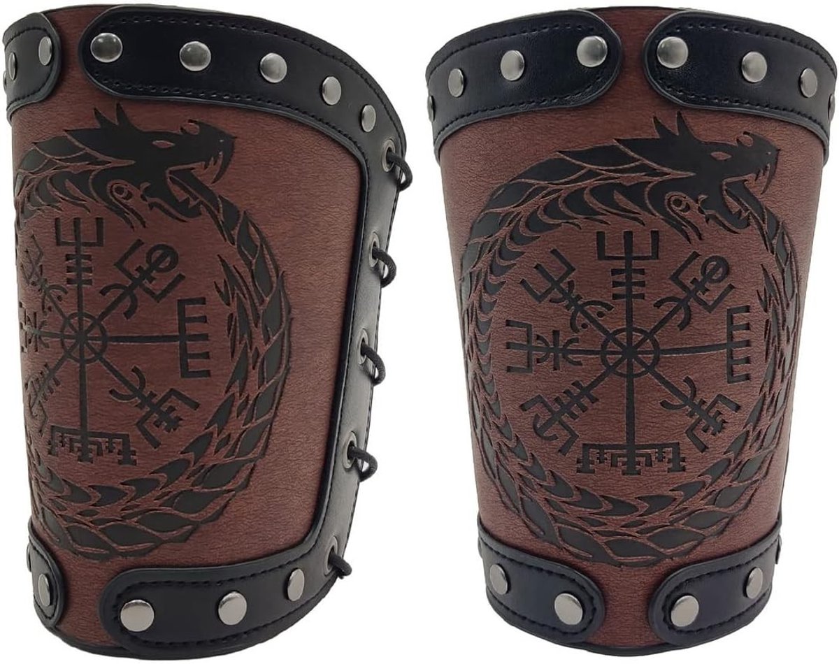 Middeleeuwse Rune Kompas Armbanden, Leer Polsbanden, Handgemaakte Gauntlets voor Historische Kostuums