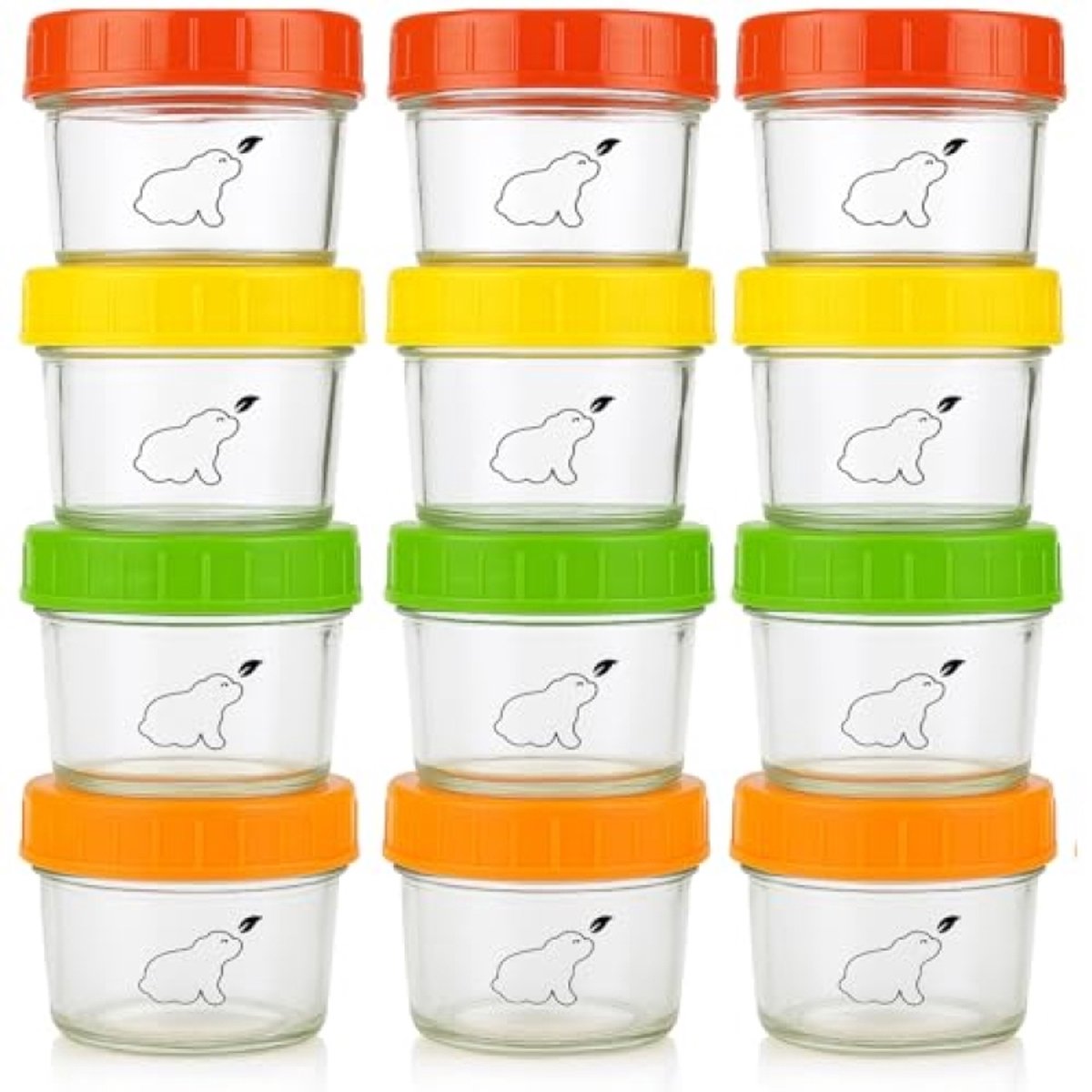 PromoHome Glazen Babyvoedingspotten 120ml Set van 12 - Vaatwasserbestendig, Diepvries & Magnetron Veilig (Zonder Deksel) - BPA-vrij & Herbruikbaar