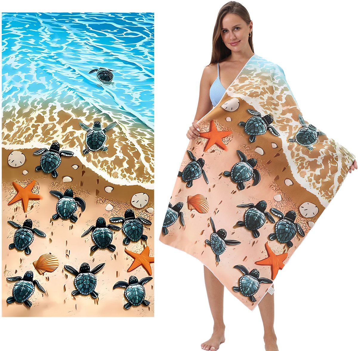 OLOEY 75x150 cm Strandlaken-Grote print van een zeeschildpad-Microvezel badlaken voor dames-meisjes-kinderen en heren-Extra groot afdrooglaken voor zwembad en strand-Groot en superzacht pluche katoenen laken