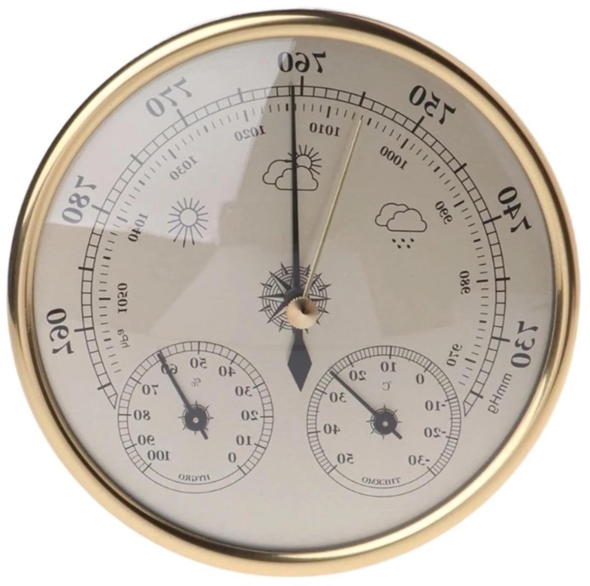 Weerstation - Barometer Thermometer - Weersvoorspelling Binnen - Klassiek Analoog Ontwerp - 13 cm Diameter - Kleur2